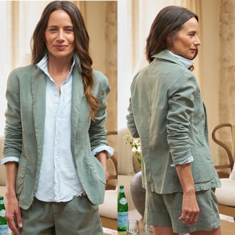 Frank & Eileen Dublin Performance Linen Blazer Rosemary Open Front Size Medium